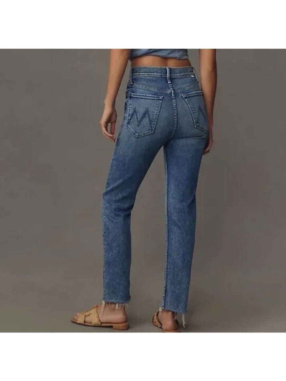 Mother The Tomcat Ankle Fray Jeans Size 28 Blue Medium Wash Raw Hem USA Stretch